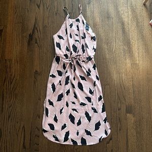 Loft Pink Midi Dress with Feathers